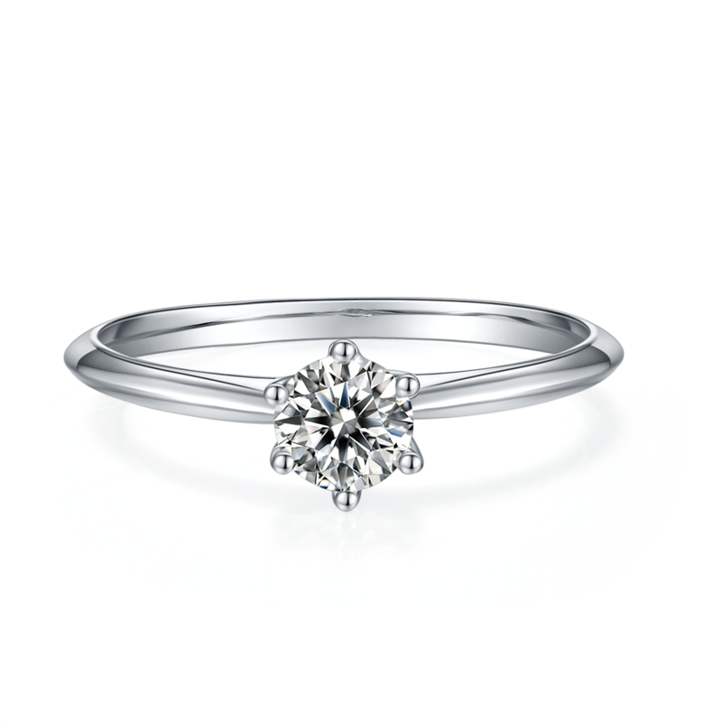 直臂ClassicT家六爪S925银镀白金MoissaniteWomen's Ring50分D级